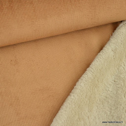 Tissu velours cotelé washé envers doudou - Camel