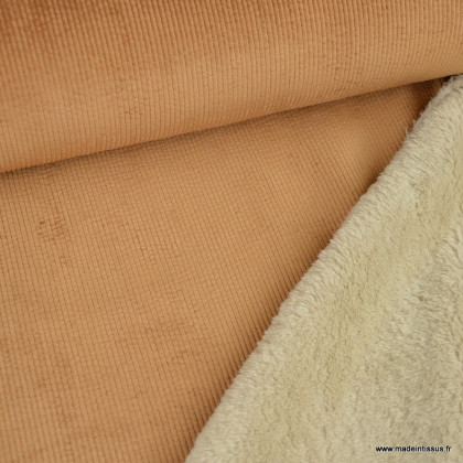 Tissu velours cotelé washé envers doudou - Camel