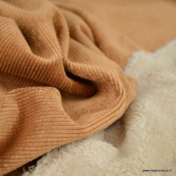 Tissu velours cotelé washé envers doudou - Camel