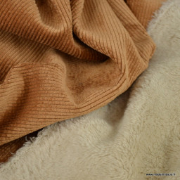 Tissu velours cotelé washé envers doudou - Camel