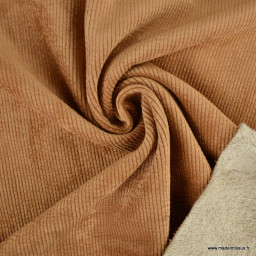 Tissu velours cotelé washé envers doudou - Camel