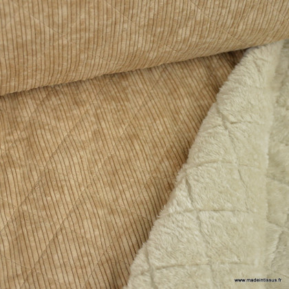 Tissu velours matelassé envers doudou - Taupe