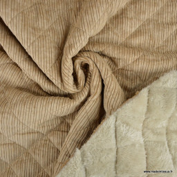 Tissu velours matelassé envers doudou - Taupe