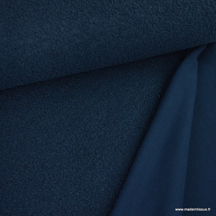 Tissu Teddy bouclette envers polaire - Bleu marine