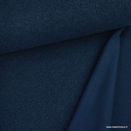 Tissu Teddy bouclette envers polaire - Bleu marine