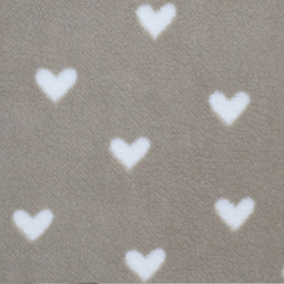 Tissu sherpa fin motif coeurs blanc fond beige
