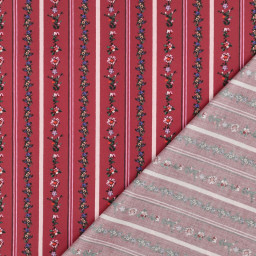 Tissu popeline motifs rayures de fleurs fond bordeaux - OEKO TEX
