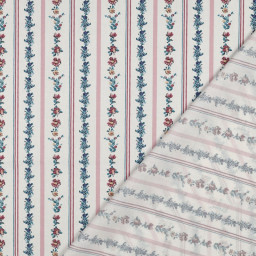 Tissu popeline motifs rayures de fleurs fond Blanc - OEKO TEX