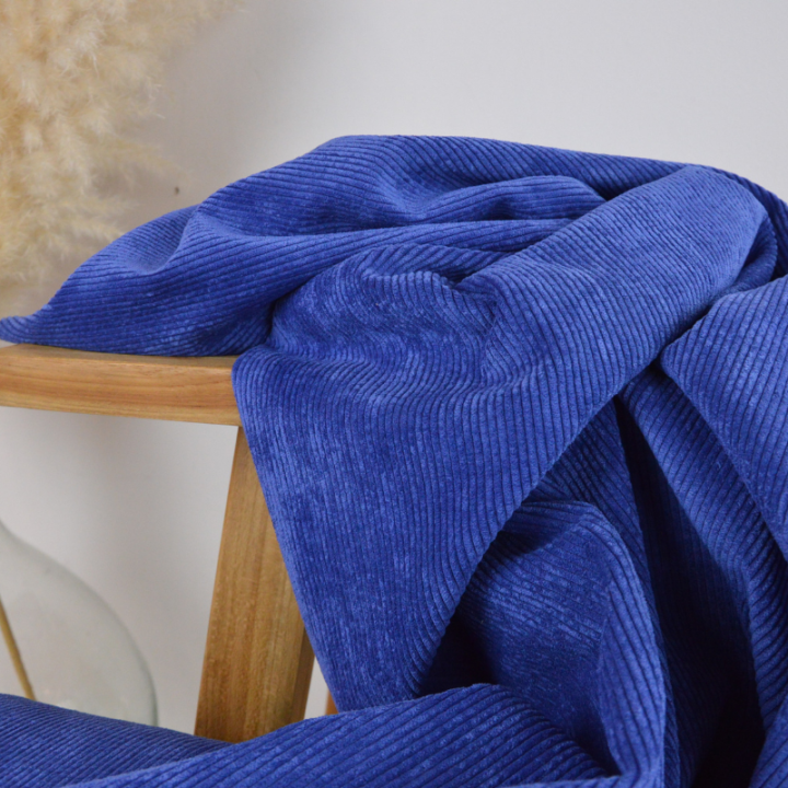 Tissu Velours côtelé washé bleu roi - oeko tex
