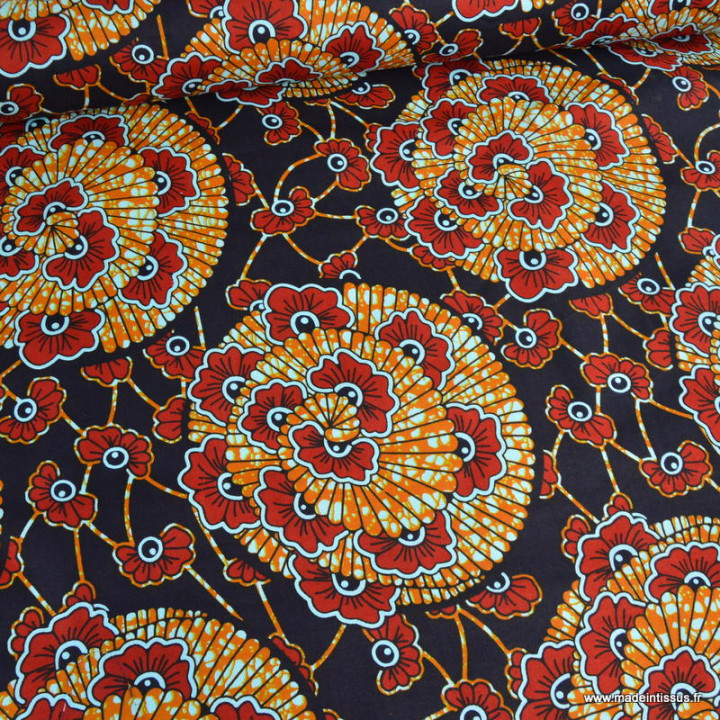 Tissu wax Amina motifs graphique rouge et noir