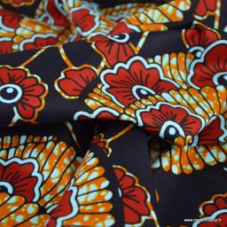 Tissu wax Amina motifs graphique rouge et noir