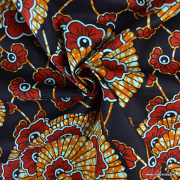 Tissu wax Amina motifs graphique rouge et noir