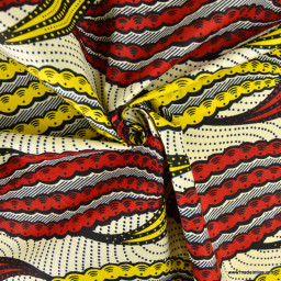 Tissu wax coton Nala motifs graphiques jaune et rouge