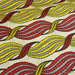 Tissu wax coton Nala motifs graphiques jaune et rouge