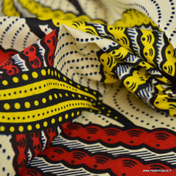 Tissu wax coton Nala motifs graphiques jaune et rouge