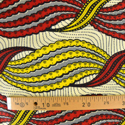 Tissu wax coton Nala motifs graphiques jaune et rouge