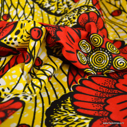Tissu wax coton Ayana motif grandes fleurs rouges et jaunes