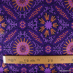 Tissu wax coton Sura motifs graphiques violets et foil cuivré