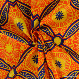 Tissu wax coton Sura motifs graphiques orange et doré
