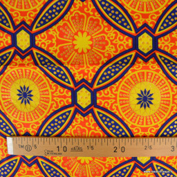 Tissu wax coton Sura motifs graphiques orange et doré