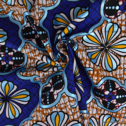 Tissu wax coton Dakar motifs fleurs bleues