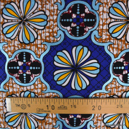 Tissu wax coton Dakar motifs fleurs bleues
