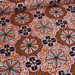 Tissu wax coton Dakar motifs fleurs Marron et rose