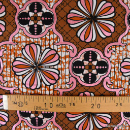 Tissu wax coton Dakar motifs fleurs Marron et rose