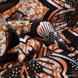 Tissu wax coton Bamako motifs fleurs marron et rose