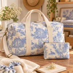 Tissu coton Mini Pastorale Toile de Jouy Lin et bleu - OEKO TEX