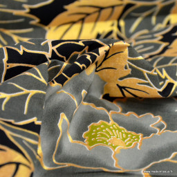 Tissu wax coton LOTUS – Fleurs grises et foil doré