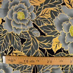 Tissu wax coton LOTUS – Fleurs grises et foil doré