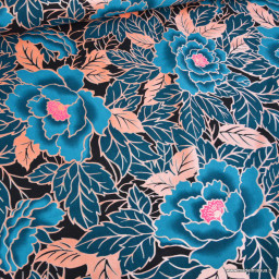 Tissu wax coton LOTUS – Fleurs bleues et roses