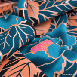 Tissu wax coton LOTUS – Fleurs bleues et roses