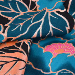 Tissu wax coton LOTUS – Fleurs bleues et roses