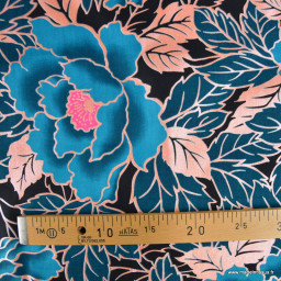 Tissu wax coton LOTUS – Fleurs bleues et roses