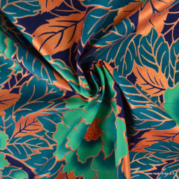 Tissu wax coton LOTUS – Fleurs vertes et orange