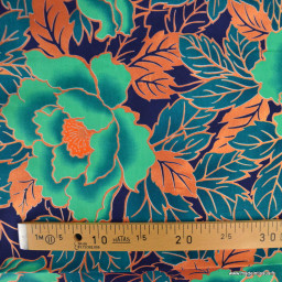 Tissu wax coton LOTUS – Fleurs vertes et orange