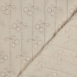 Tissu double gaze matelassé cerises – Écru naturel