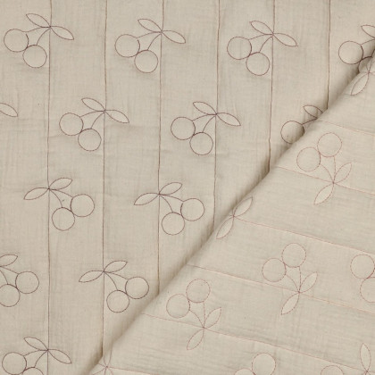 Tissu double gaze matelassé cerises – Écru naturel