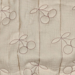 Tissu double gaze matelassé cerises – Écru naturel - OEKO TEX
