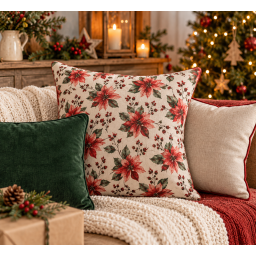Tissu demi natté de Noël aux fleurs de poinsettia