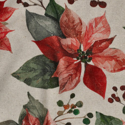 Tissu demi natté de Noël aux fleurs de poinsettia
