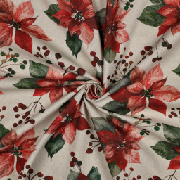 Tissu demi natté de Noël aux fleurs de poinsettia
