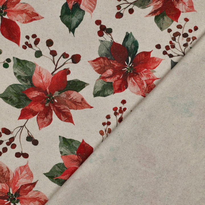 Tissu demi natté de Noël aux fleurs de poinsettia