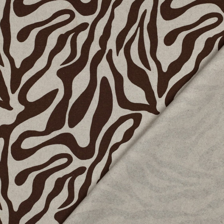 Tissu demi natté canvas zèbre chocolat – Fond naturel