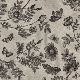 Tissu demi natté canvas botanique – Fleurs et papillons noirs