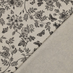 Tissu demi natté canvas botanique – Fleurs et papillons noirs