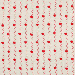 Tissu double gaze matelassé motif coeurs brodés rouges - OEKO TEX