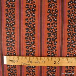 Tissu demi-natté canvas Léoli léopard rayé écureuil et chocolat